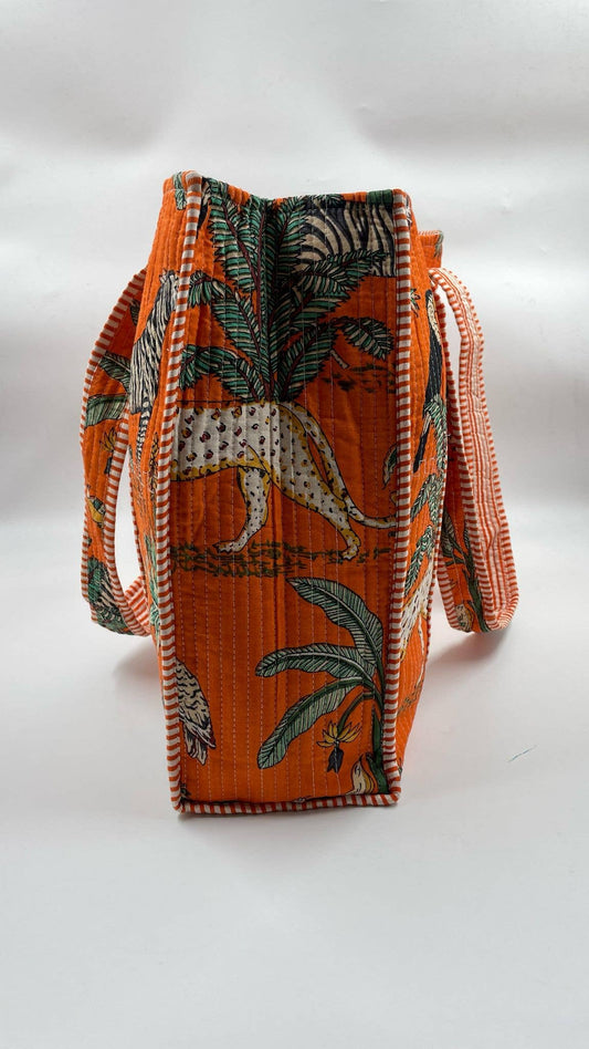 100% Cotton Kantha Quilted Boho Animal Reversible Tote Bag