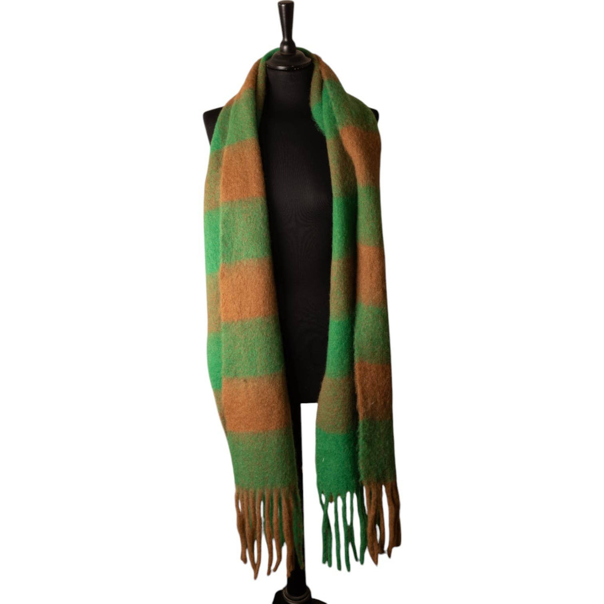 Green & Orange Checked Chunky Winter Scarf SW800