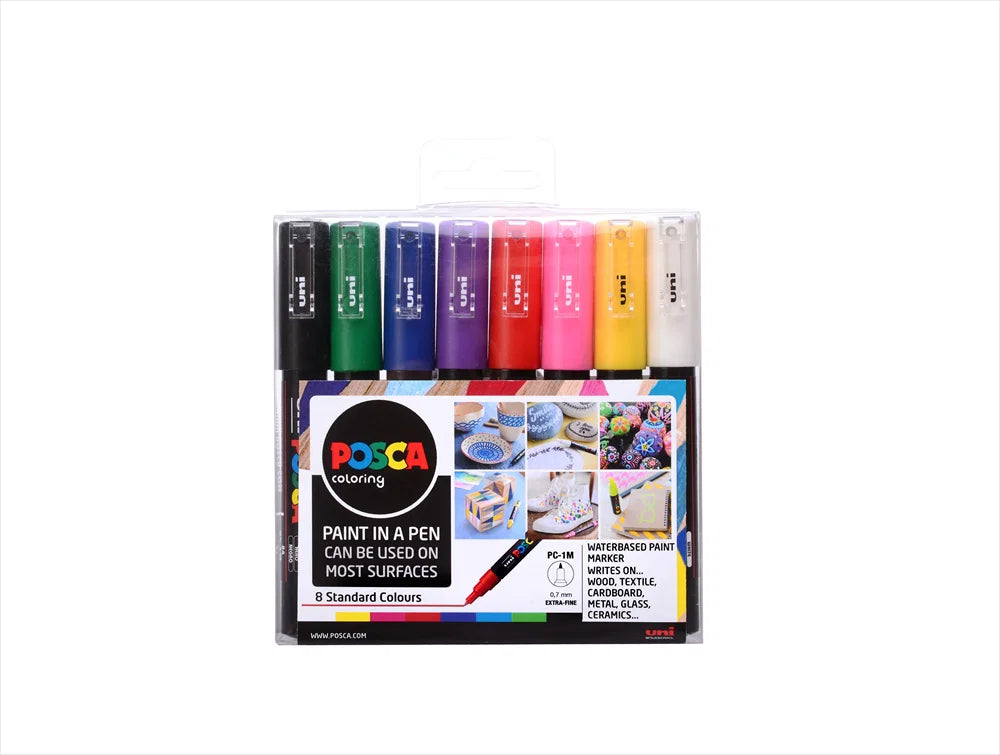 Uni Posca Paint Marker Extra Fine 0.7 - 1mm Bullet Tip - PC-1M, 8 Colour Set