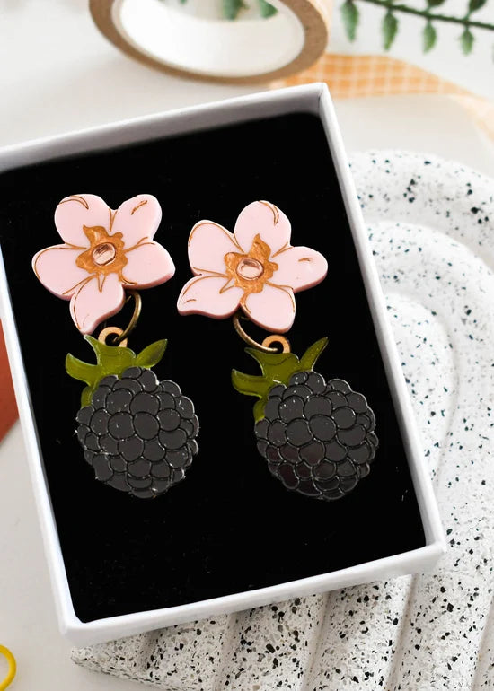 Blackberries Statement Earrings- Pink Matte