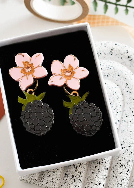 Blackberries Statement Earrings- Pink Matte