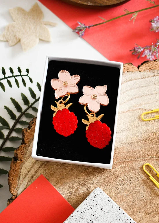 Rasberries Statement Earring- Pink Mirror