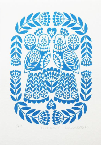 Love Birds Mid Blue by Karoline Rerrie