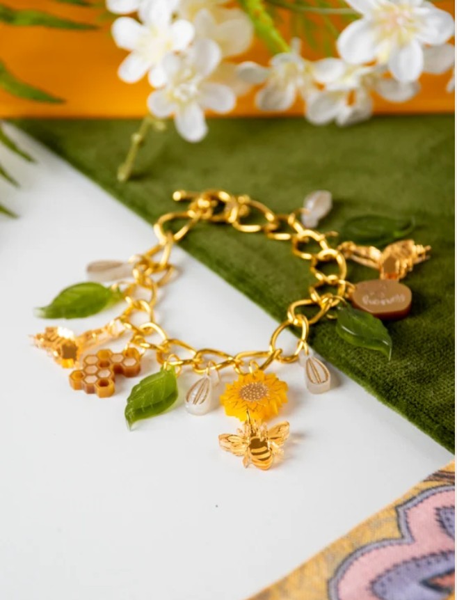 Sunflower & Honeybee Charm Bracelet