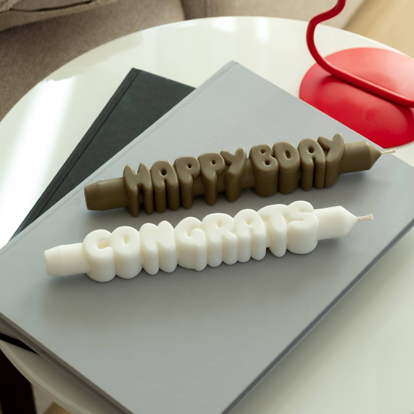 CandleHand Taper Candle Set | Happy Birthday Green & White
