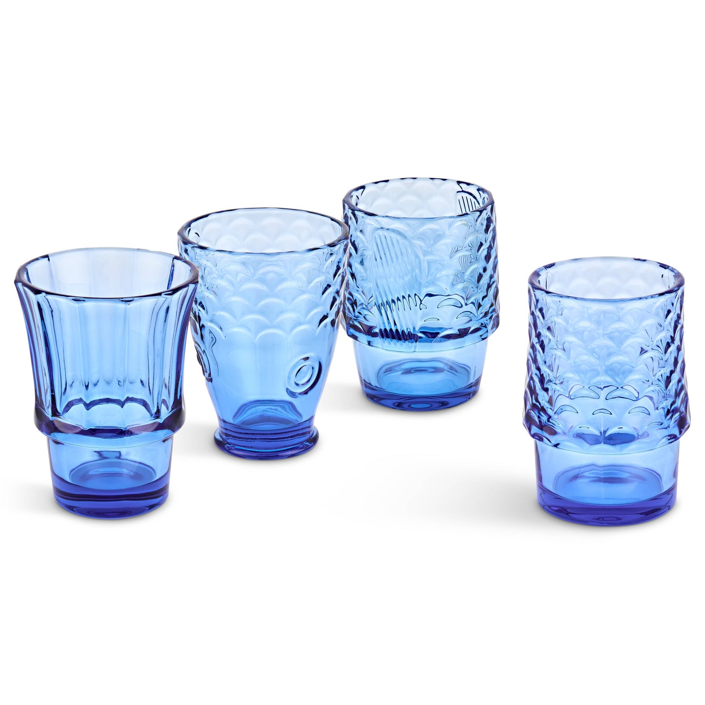 Fish Stacking Drinking Glass - Set of 4 - Blue