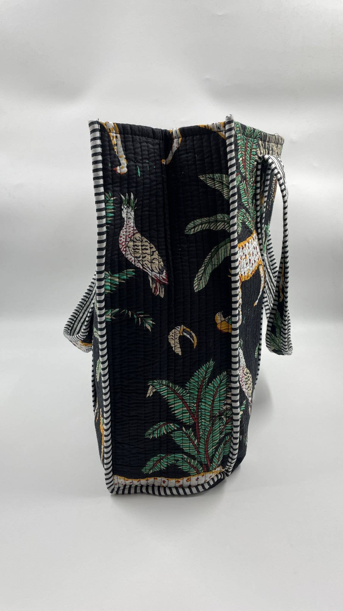 100% Cotton Kantha Quilted Boho Animal Reversible Navy tote