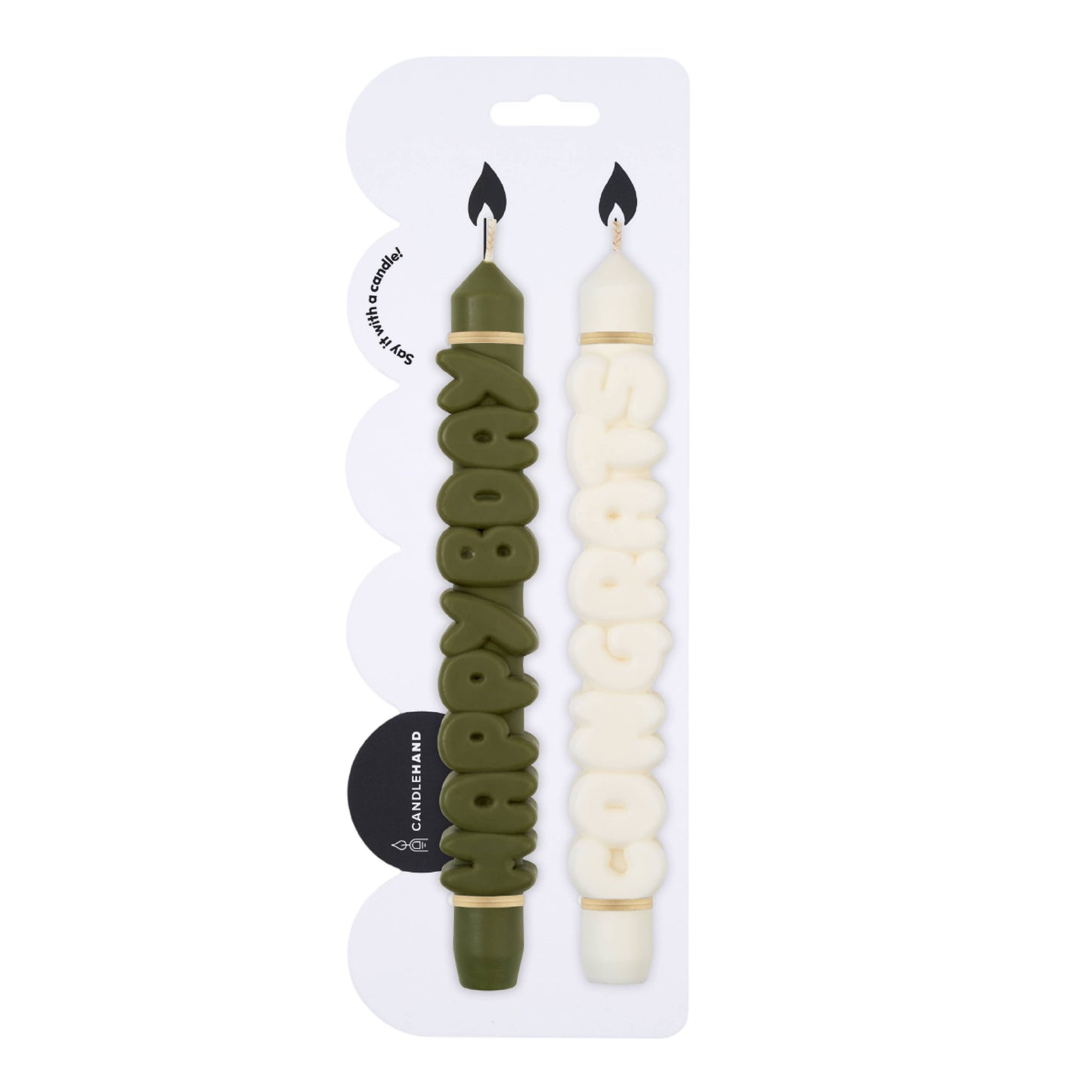 CandleHand Taper Candle Set | Happy Birthday Green & White