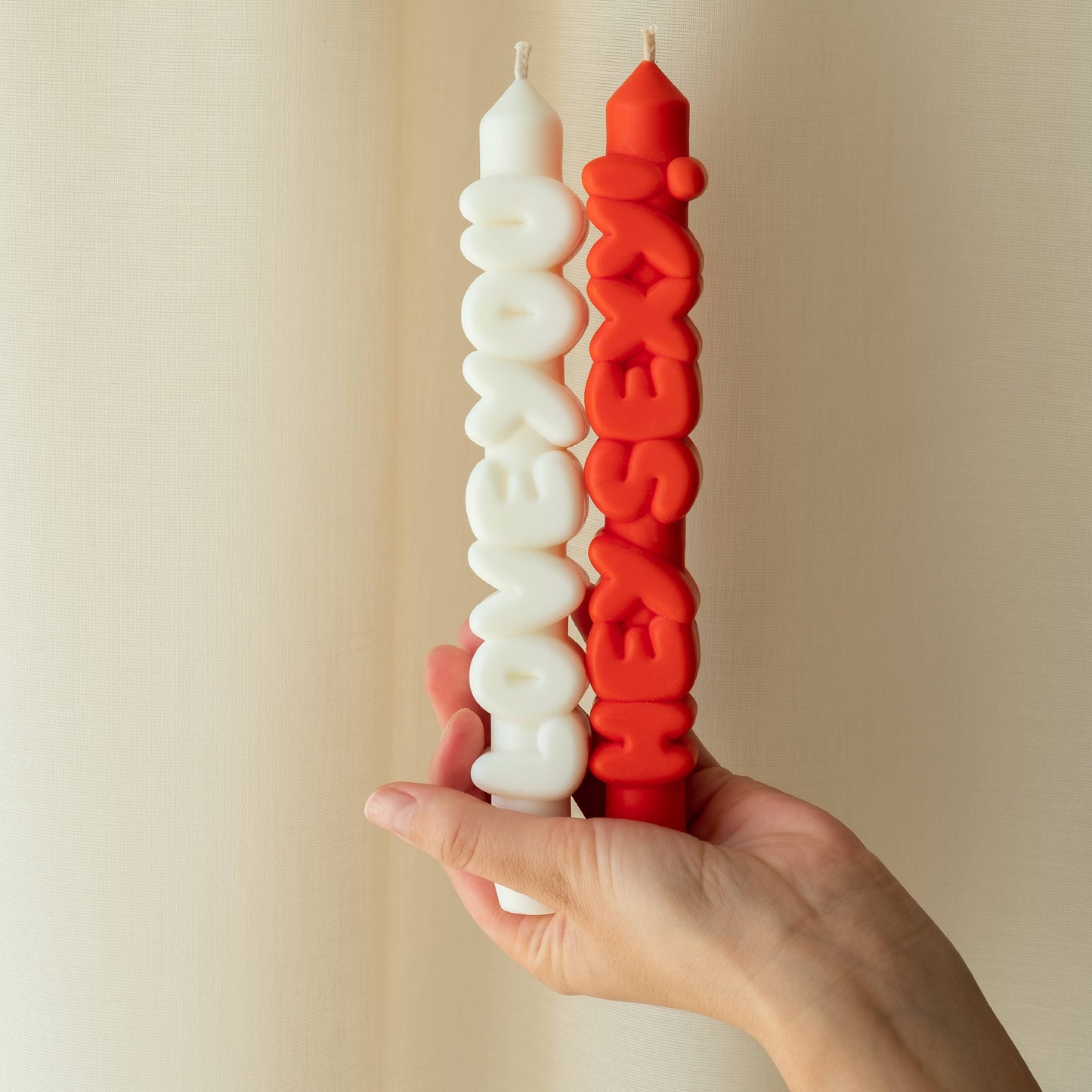 CandleHand Taper Candle Set | Sweet Talk Orange & White