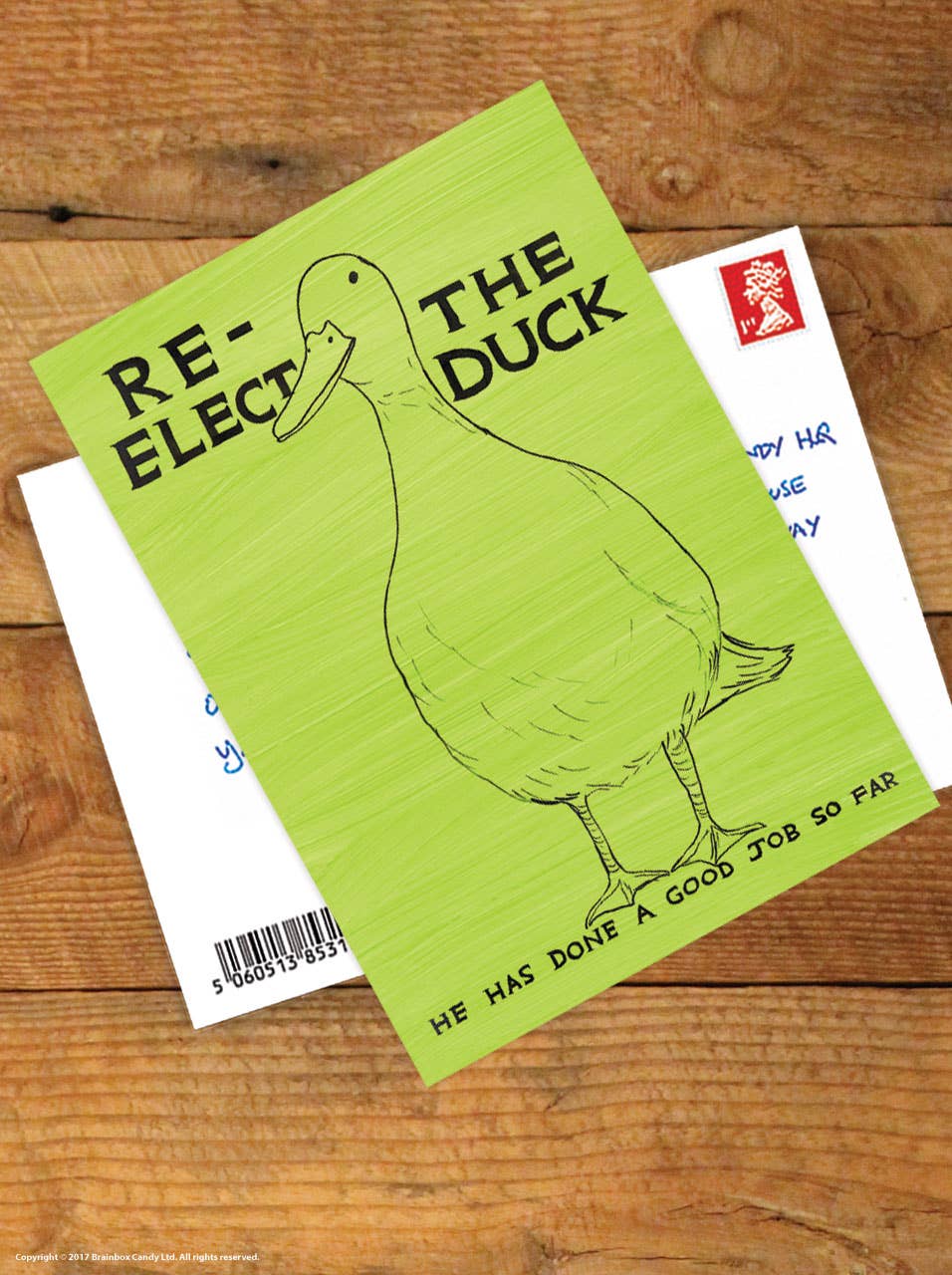Funny A6 Art Postcard By David Shrigley - Re-elect the Duck