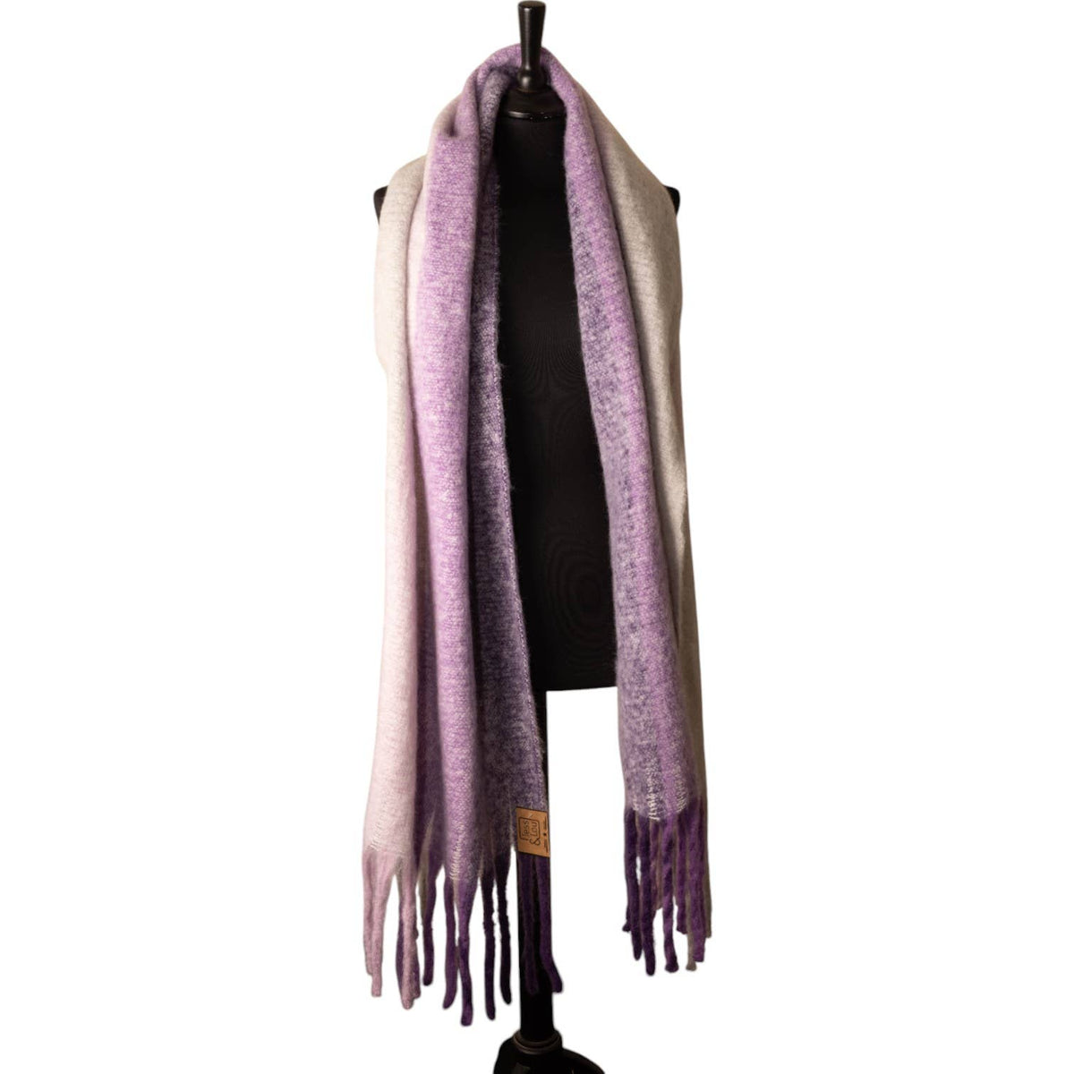 Grey, Pink & Purple Striped Chunky Winter Scarf SW761