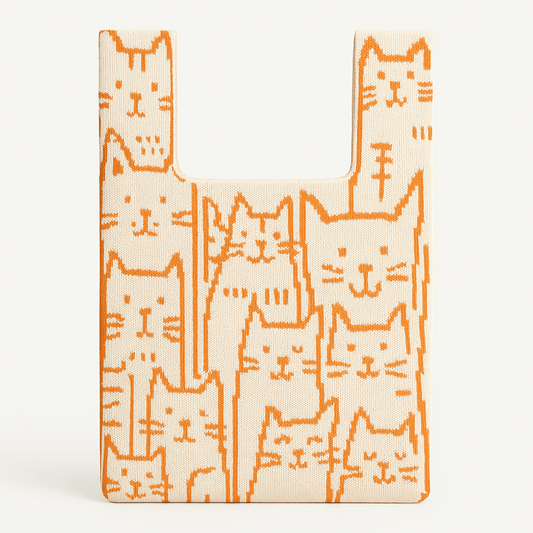 Cats on a Soft Morning - knitted bag