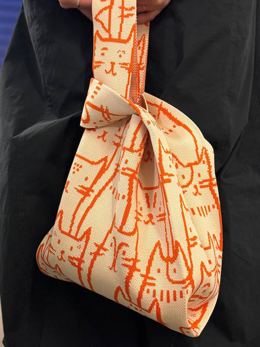 Cats on a Soft Morning - knitted bag