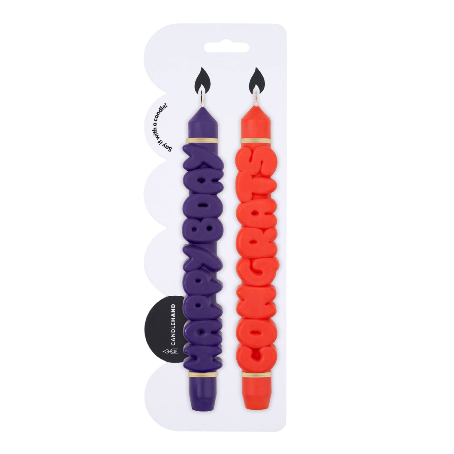 CandleHand Taper Candle Set | Happy Birthday Indigo & Orange