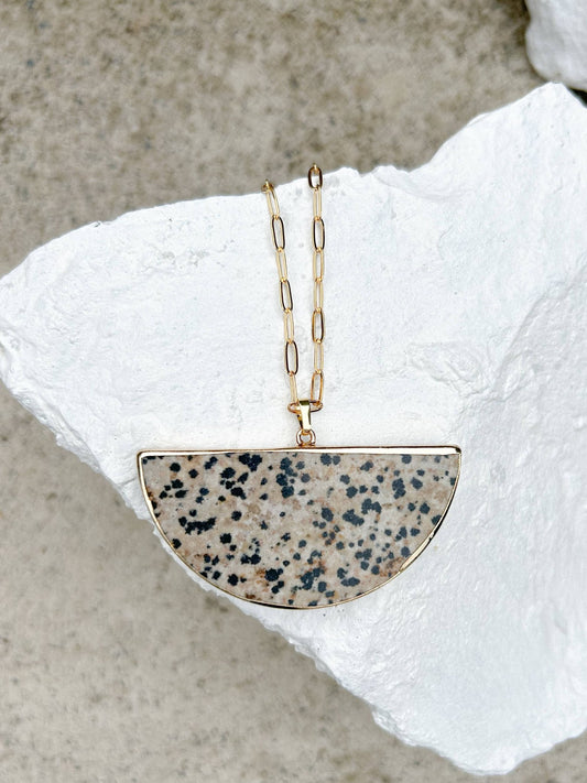 Dalmation Jasper Big Semi Circle Gold Plated Necklace