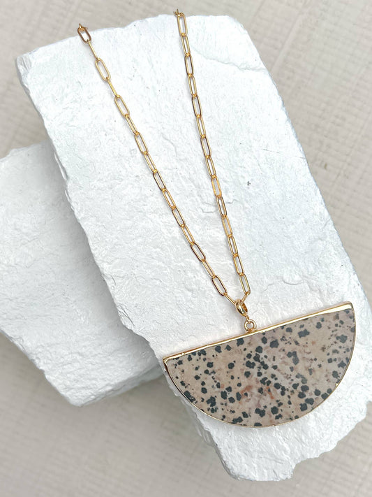Dalmation Jasper Big Semi Circle Gold Plated Necklace