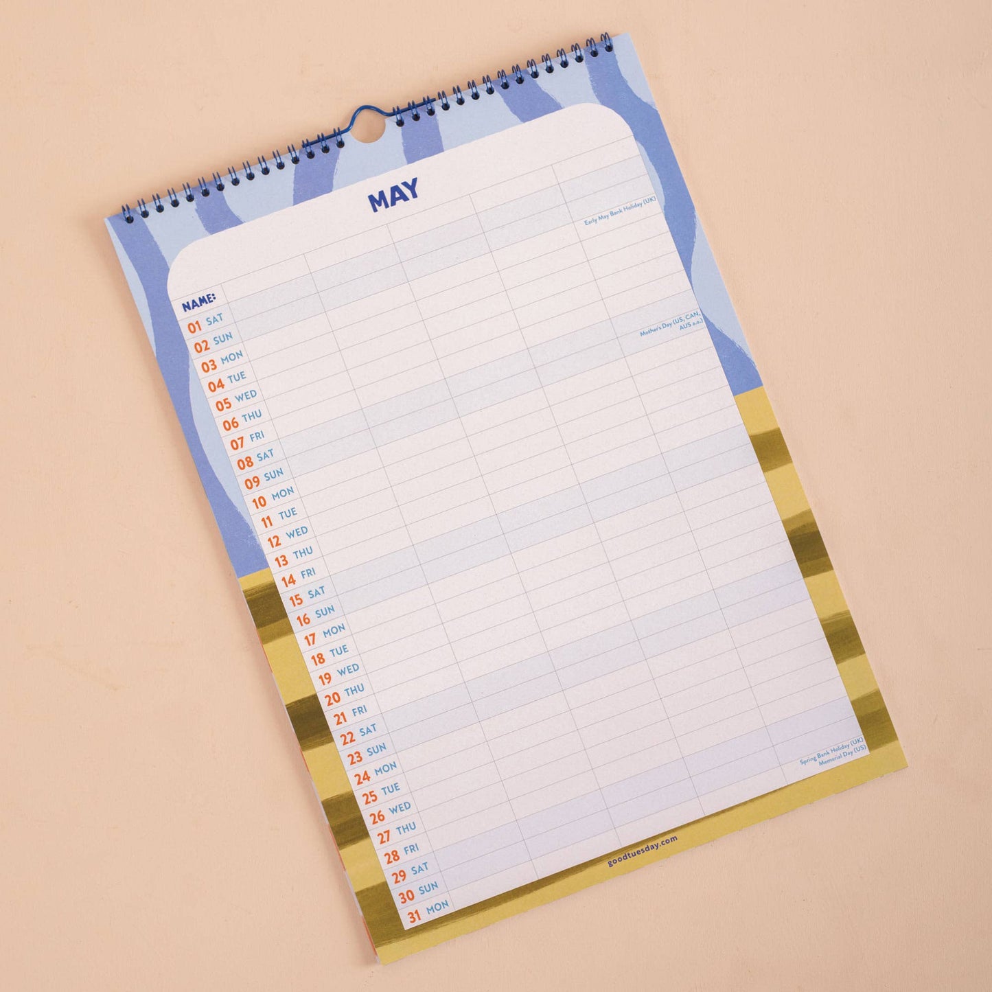 2027 A3 Family Wall Calendar | Coastal Stripe