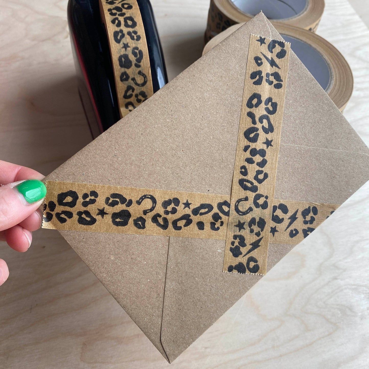 Eco Paper Adhesive Kraft Tape with Black Leopard Print
