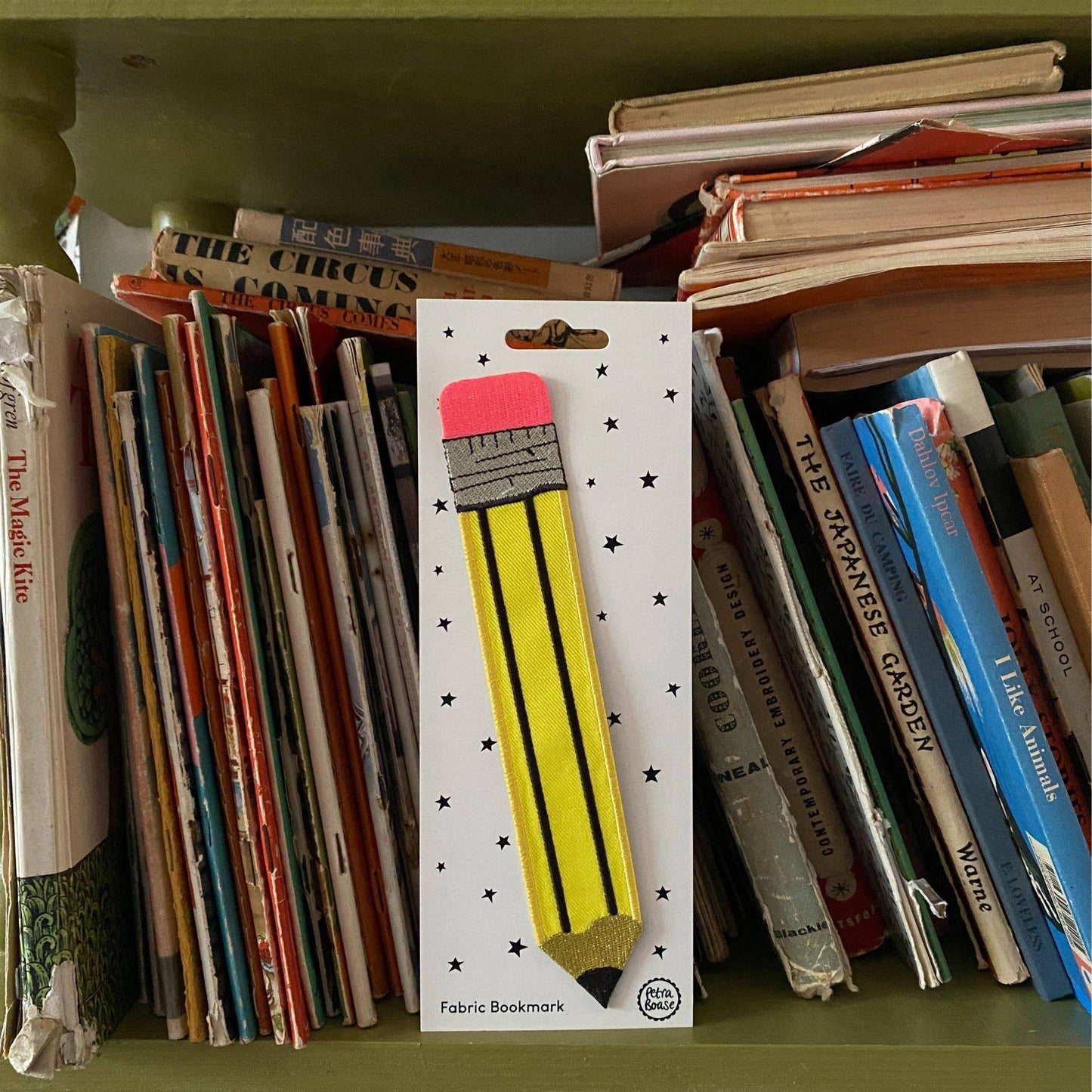 Yellow Retro Pencil | Embroidered Fabric Bookmark