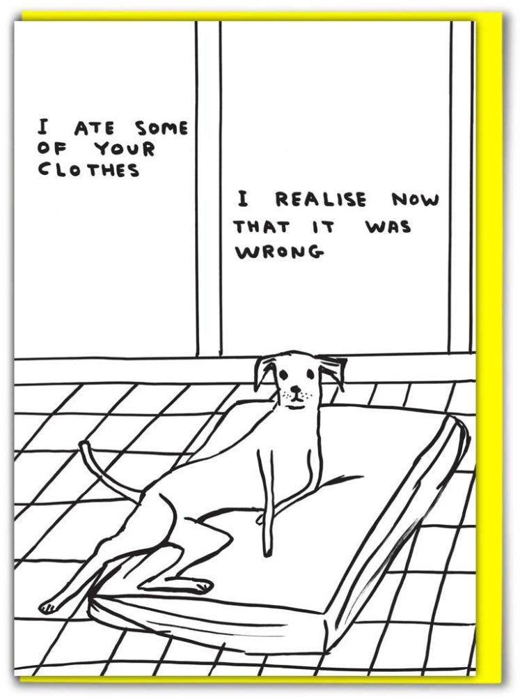 Funny David Shrigley Greetings Card - Ate Your Clothes