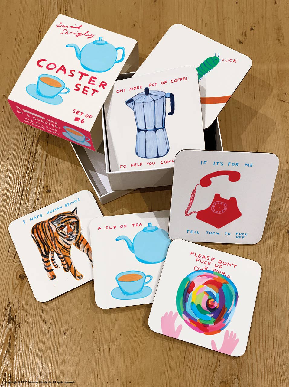 Funny Gift David Shrigley Coaster Set - 6 Designs (Set 2)