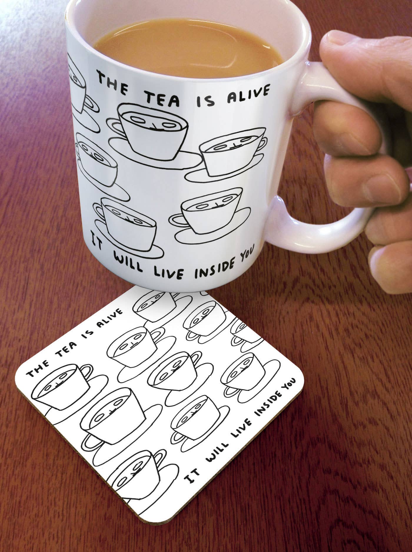 Funny Gift David Shrigley Coaster - The Tea Is Alive