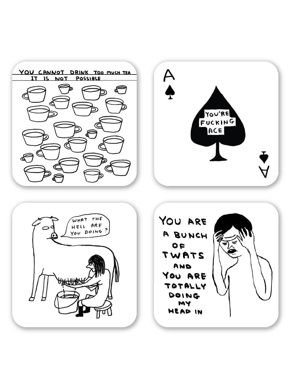 Funny Gift - Pack of 4 Coasters (DSBOX09) by David Shrigley