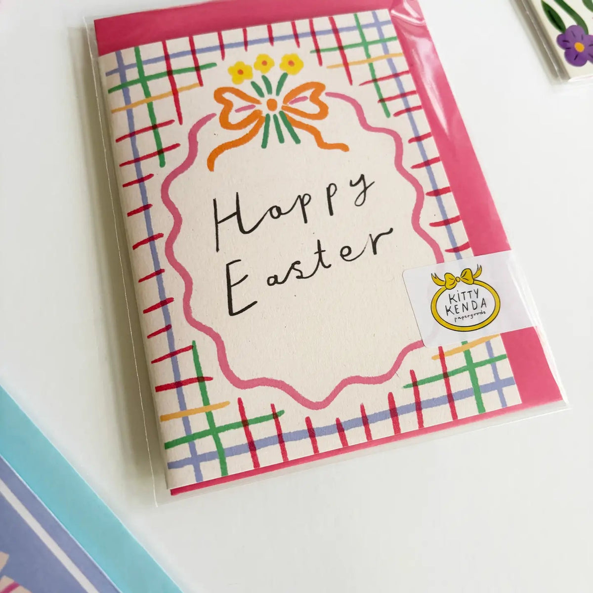 Gingham Bow Border Easter Eco Greeting Card