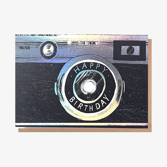 Greeting Card -  "Happy Birthday" Black Camera (Foil Finish)