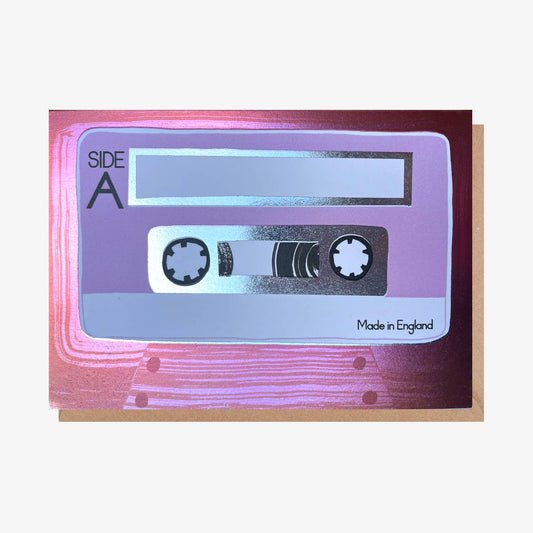 Greeting Card - "Side A" Pink Cassette Tape (Foil Finish)