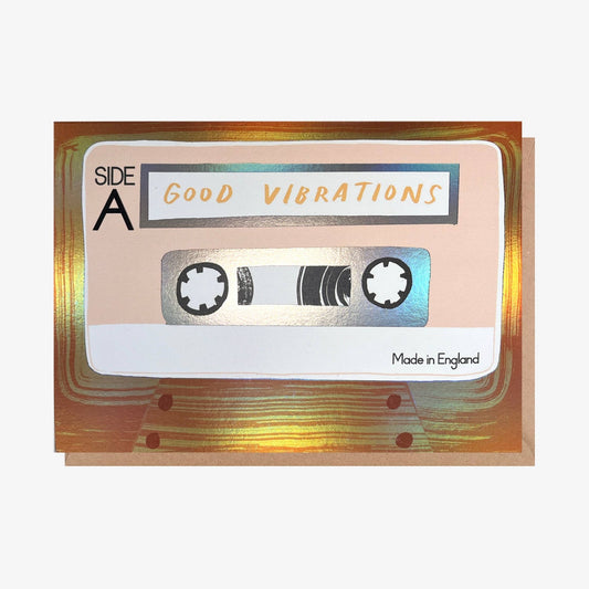Greeting Card With Orange Cassette Tape Design Foil Finish