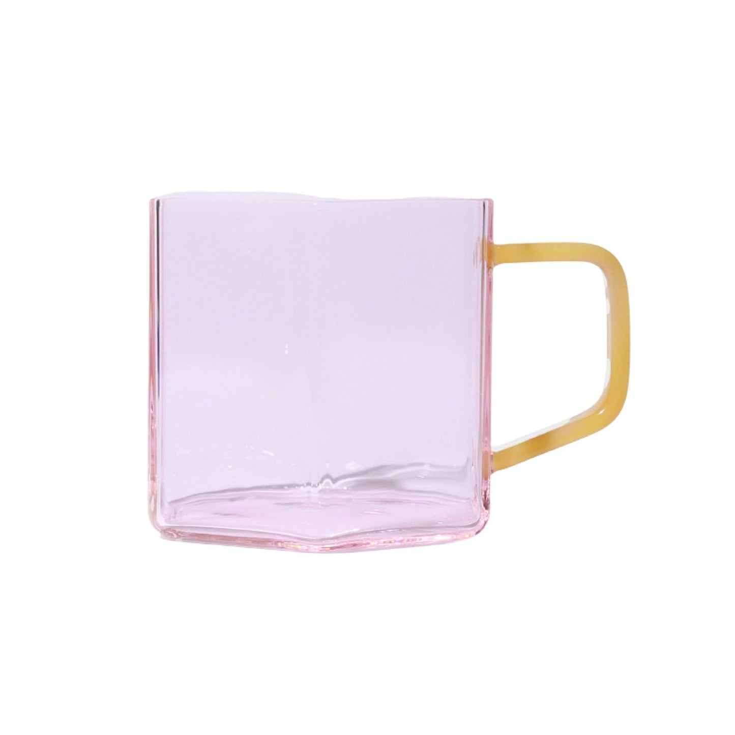 Helio Ferretti Geometric Pink Glass Mug with Yellow Handle