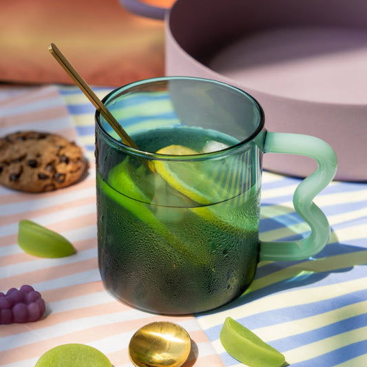 Helio Ferretti Wave Handled Glass Mug Jade | Glass Mug