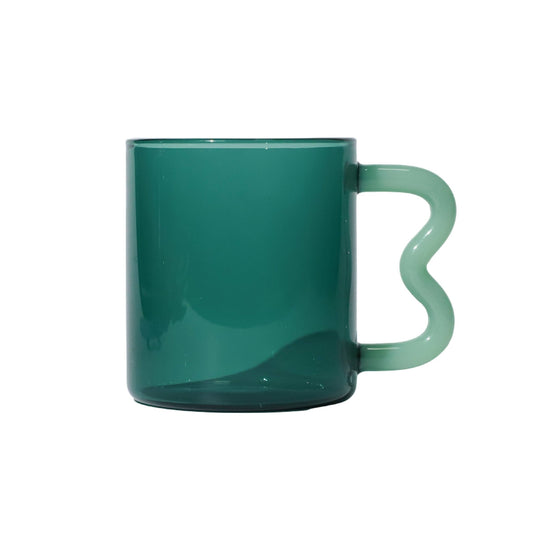 Helio Ferretti Wave Handled Glass Mug Jade | Glass Mug