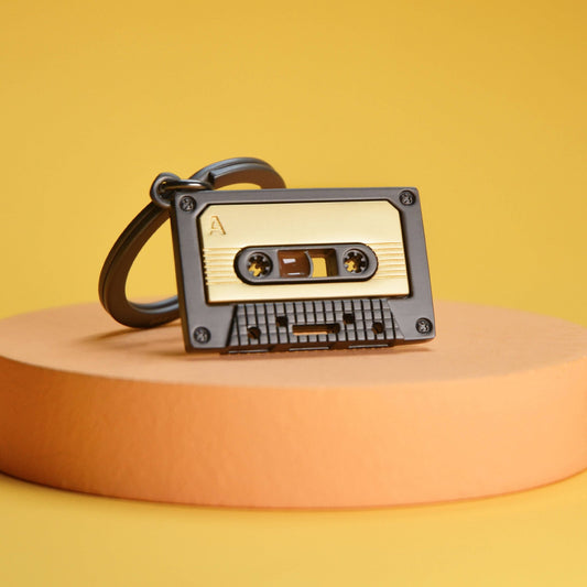 Metalmorphose Matt Grey & Gold Cassette Tape Keyring
