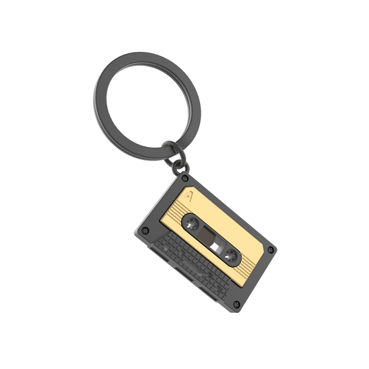 Metalmorphose Matt Grey & Gold Cassette Tape Keyring