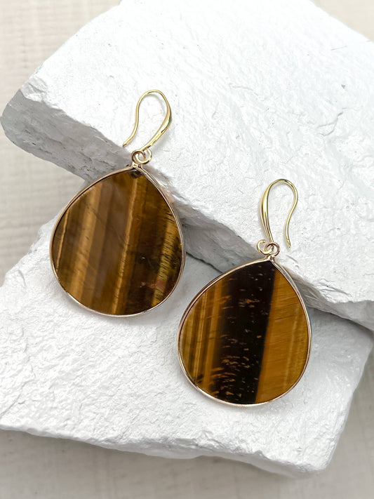 Tiger's Eye Drop Gold Plated Earrings