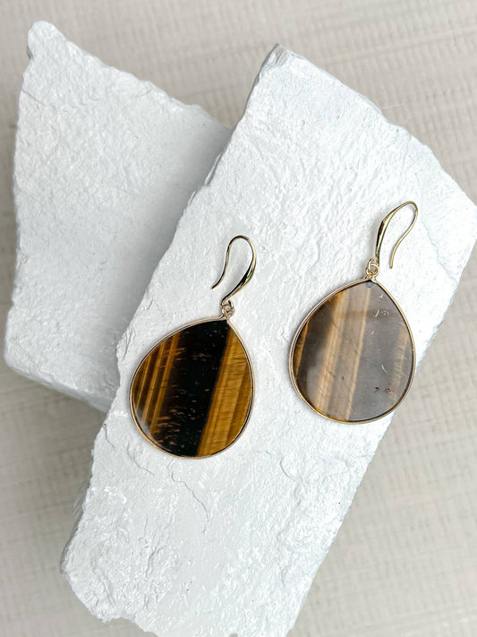 Tiger's Eye Drop Gold Plated Earrings