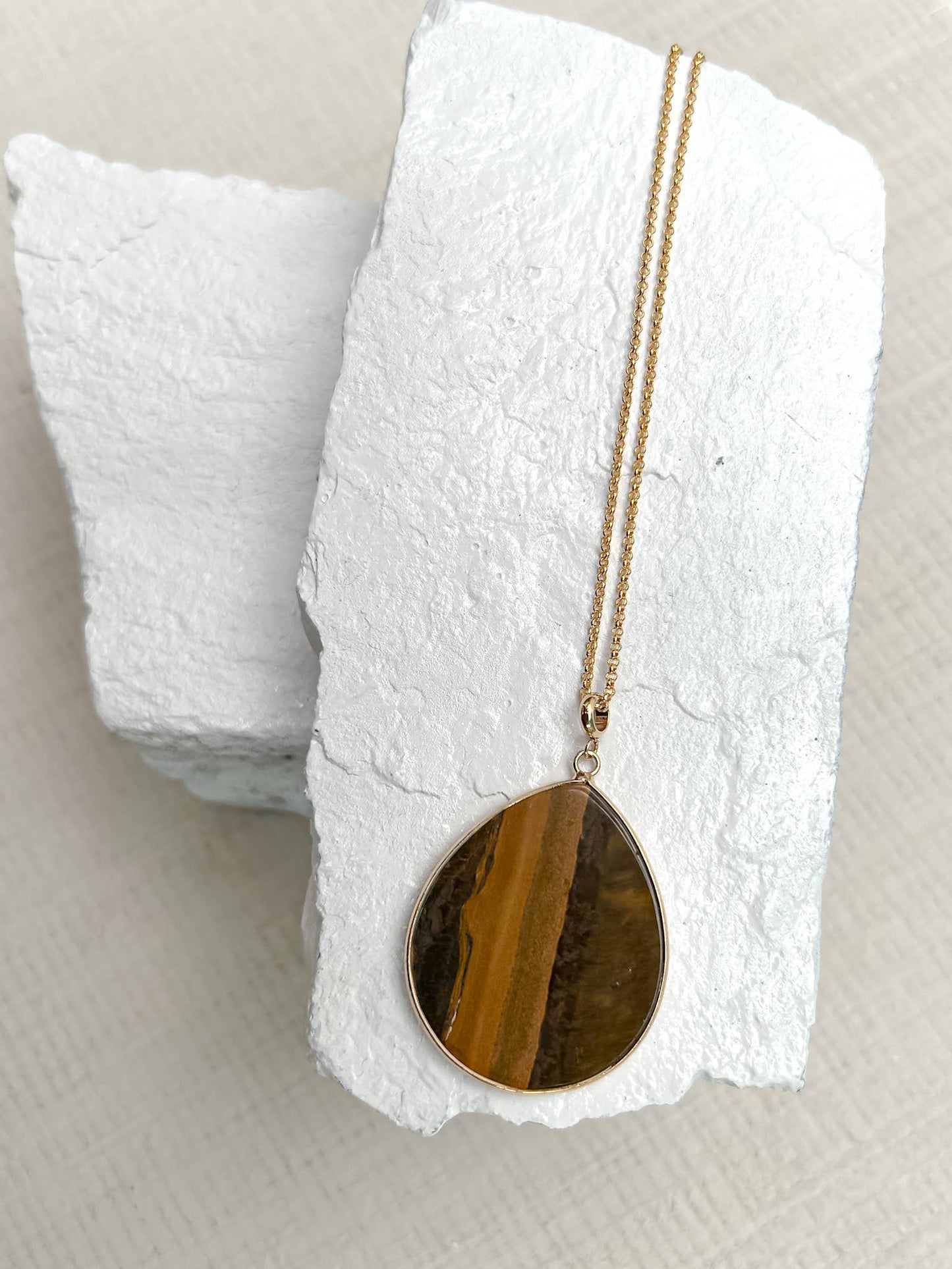 Tiger's Eye Drop Gold Plated Necklace