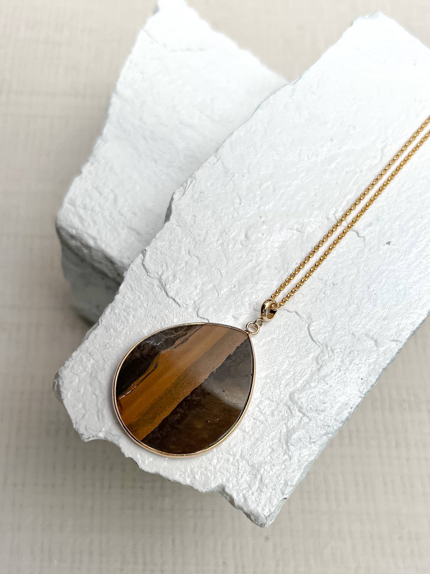 Tiger's Eye Drop Gold Plated Necklace