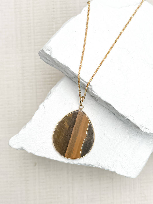 Tiger's Eye Drop Gold Plated Necklace