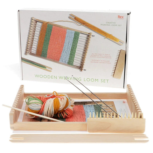Wooden weaving loom set